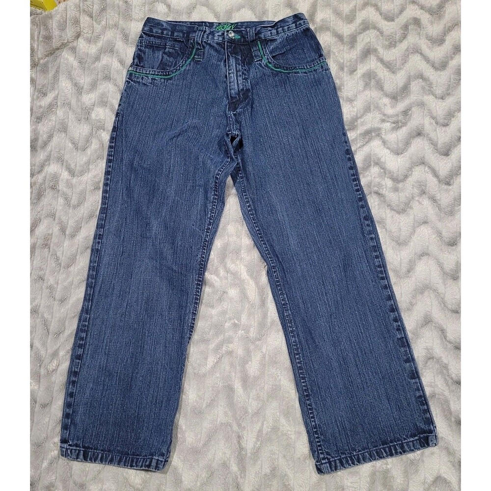 Esmx Mens 32x32 Vintage Y2K Green Stitch Denim Jeans Baggy Hip Hop